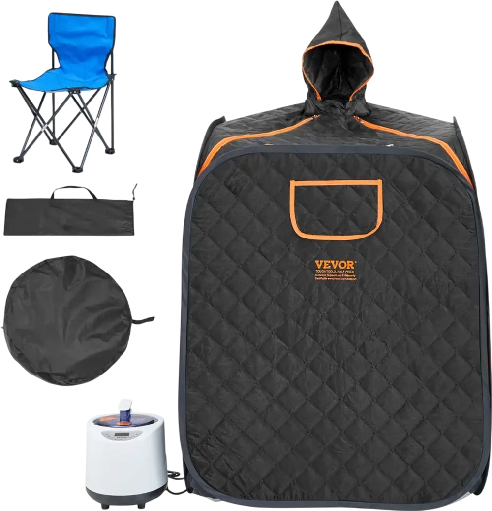 VEVOR Portable Personal Steam Sauna Spa Tent with 1200 Watt Steam Generator, with Chair & Storage Bag, Home Therapeutic Sauna Blanket for Detox Relaxation, Time & Temperature Remote Control, Black