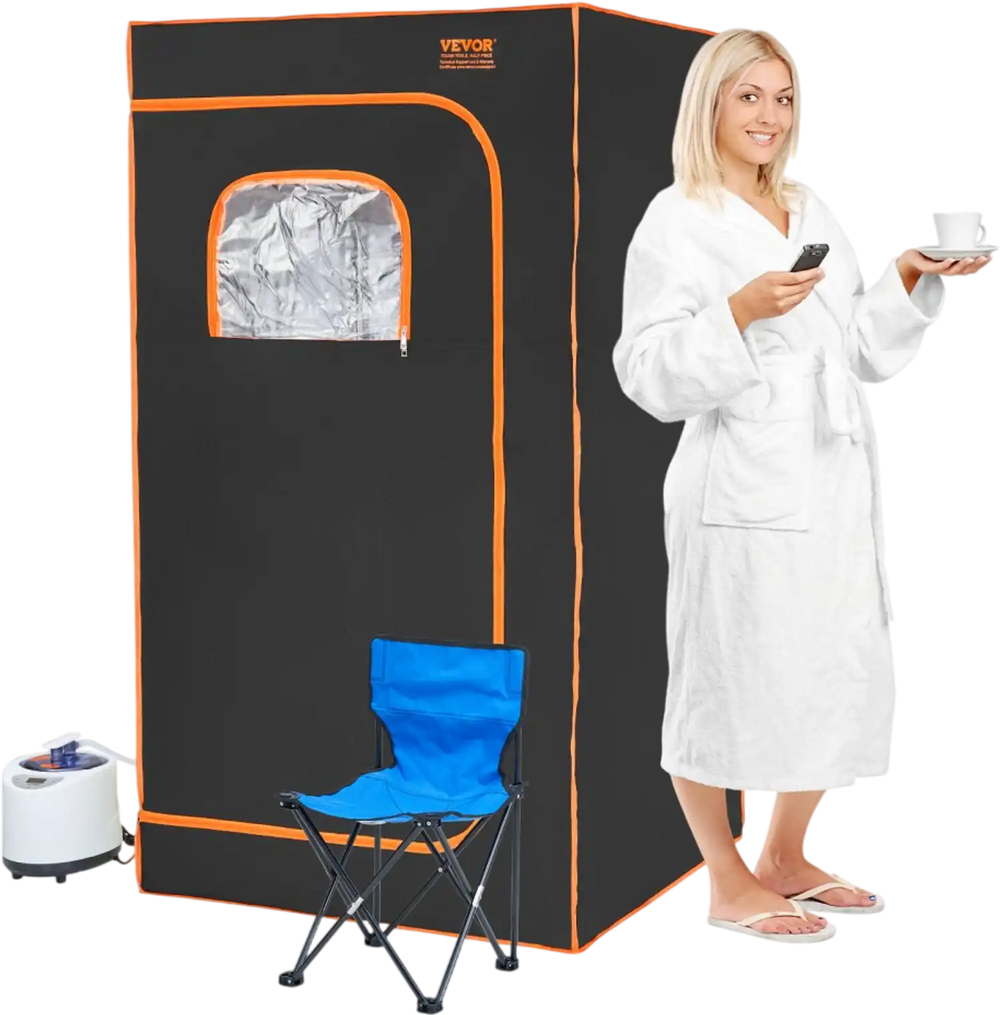 VEVOR Portable Steam Sauna Tent Full Size, 1200W With Visible Window, Personal Sauna Blanket Kit for Home Spa, Detoxify & Soothing Heated Body Therapy,Time&Temperature Remote Control with Chair,Black