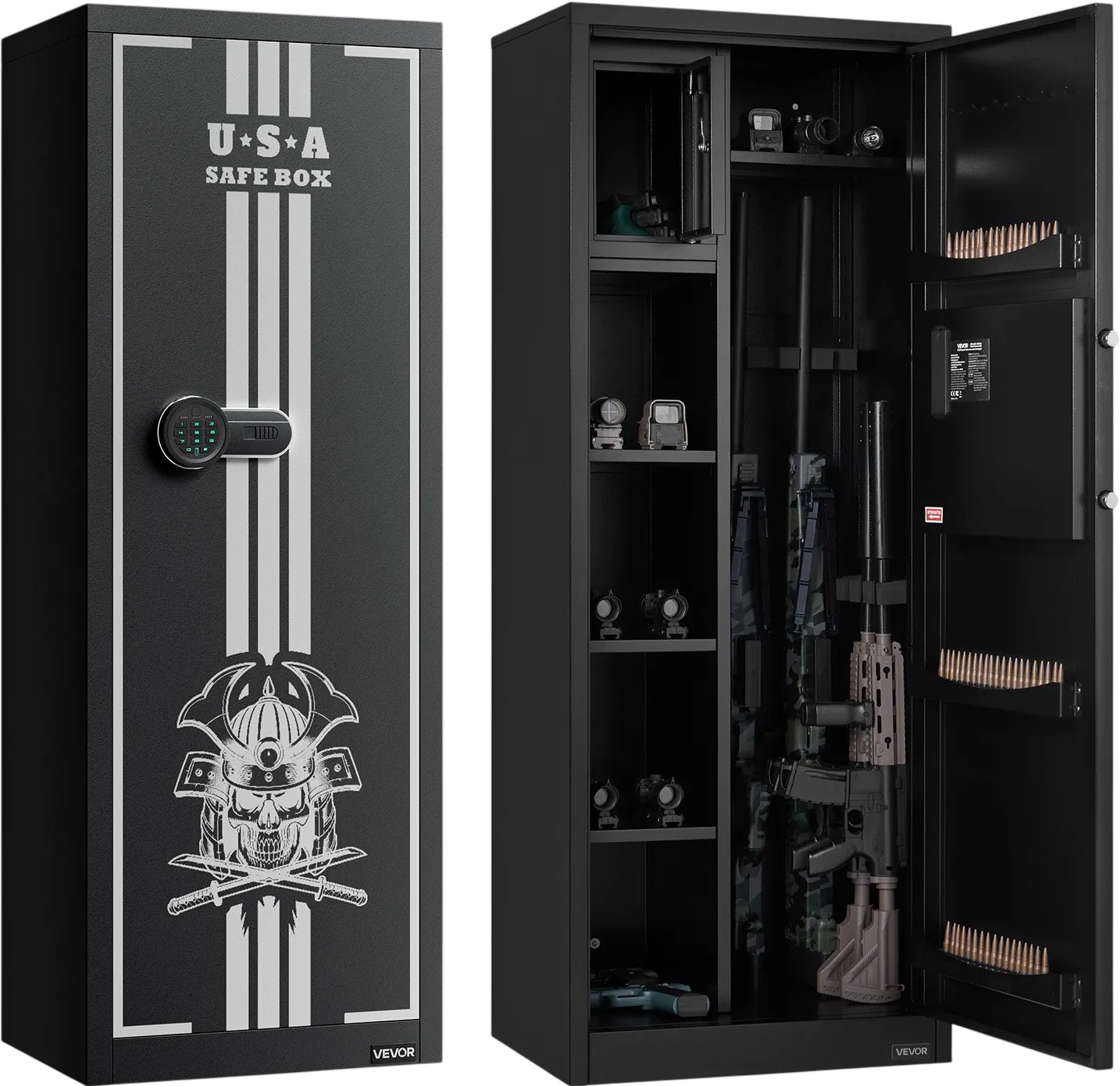 Vevor Gun Safe 4 Rifle Cabinet with 2 Adjustable Racks 3 Ammo Slots Key and Password Lock New