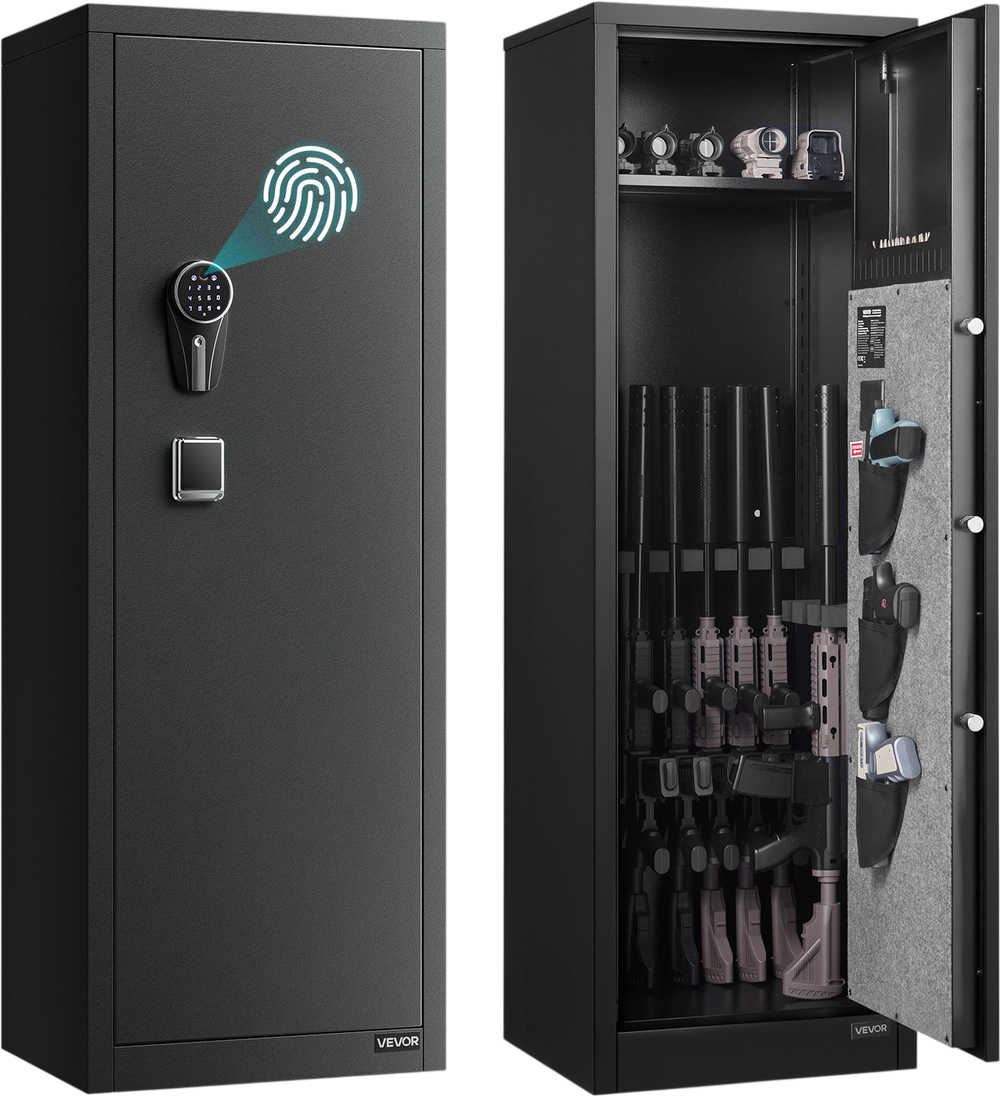 VEVOR 8-10 Gun Safe, Long Gun Cabinet for Rifles and Pistols, Quick Access Rifle Safe with 3 Pistol Pockets and Adjustable Racks, Large Digital Cabinet with Fingerprint and Password Lock