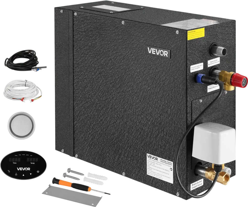 VEVOR Steam Generator, 4 kW Steam Shower System with Controller for Home Sauna Bath Spa, Commercial Auto Drain Kit with Overheat, Dry-Run & Overpressure Protection, 10 Min to 24h Efficient, Black