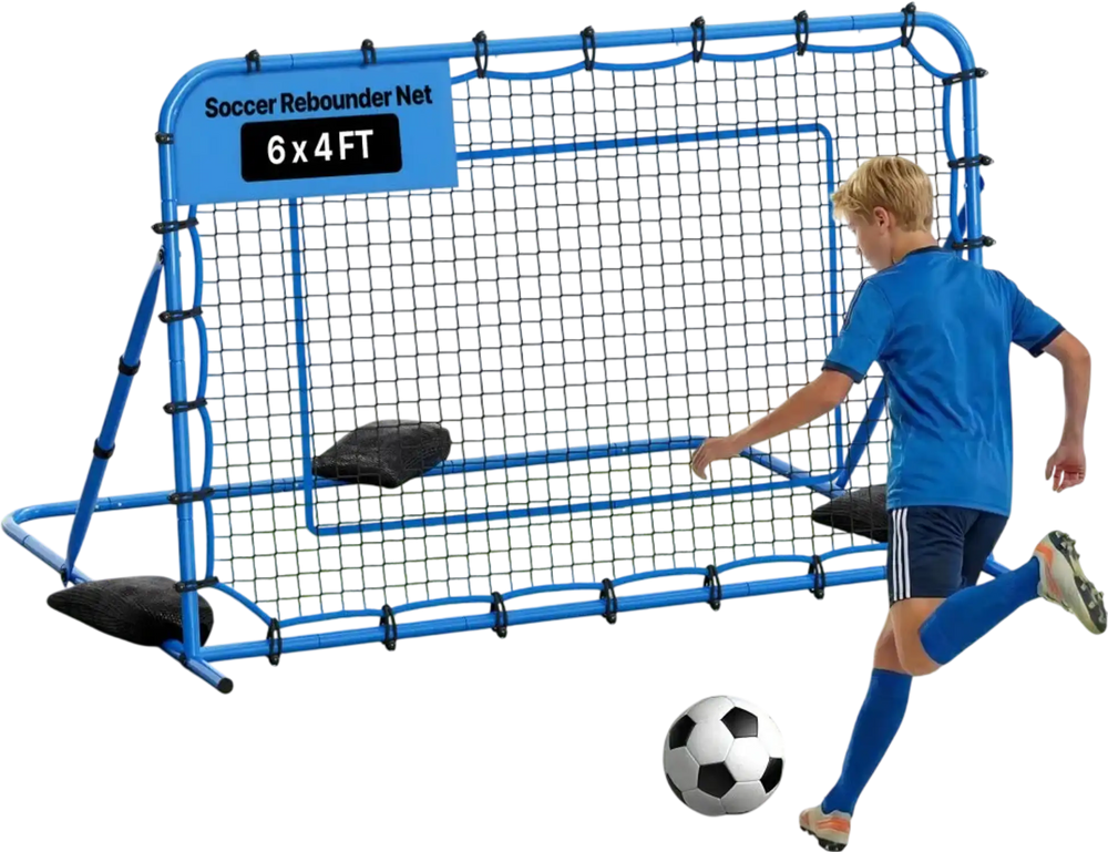 VEVOR Soccer Rebounder Net, Quick-Switch Angle Soccer Goal Rebounder for Control, Passing Practice, Heavy-Duty Iron Frame & PE Net, Easy Setup Ball Training Aids & Equipment for Teens&Adults,6 x 4 ft