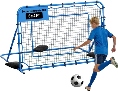 VEVOR Soccer Rebounder Net, Quick-Switch Angle Soccer Goal Rebounder for Control, Passing Practice, Heavy-Duty Iron Frame & PE Net, Easy Setup Ball Training Aids & Equipment for Teens&Adults,6 x 4 ft