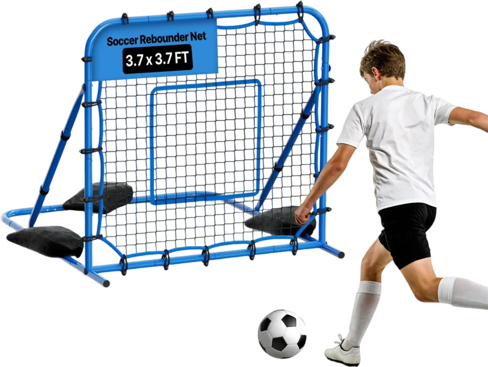 VEVOR Soccer Rebounder Net, Quick-Switch Angle Soccer Goal Rebounder for Control, Passing Practice, Heavy-Duty Iron Frame & PE Net, Easy Setup Ball Training Equipment for Teens&Adults,3.7 x 3.7 ft