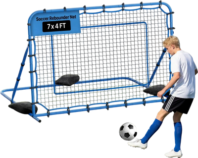 VEVOR Soccer Rebounder Net, Quick-Switch Angle Soccer Goal Rebounder for Control, Passing Practice, Heavy-Duty Iron Frame & PE Net, Easy Setup Ball Training Aids & Equipment for Teens&Adults,7 x 4 ft