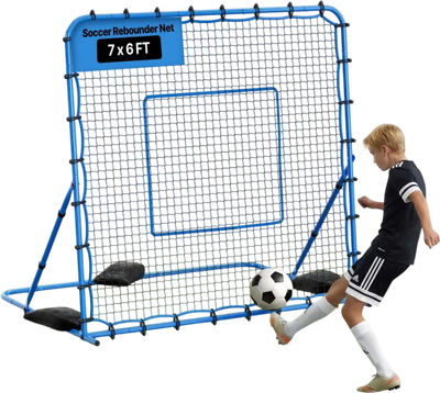 VEVOR Soccer Rebounder Net, Quick-Switch Angle Soccer Goal Rebounder for Control, Passing Practice, Heavy-Duty Iron Frame & PE Net, Easy Setup Ball Training Aids & Equipment for Teens&Adults,7 x 6 ft