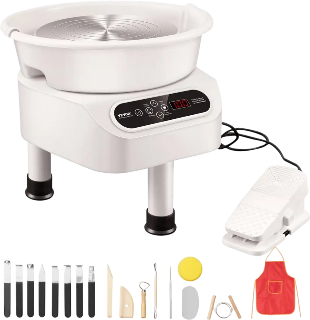 VEVOR Pottery Wheel, 10 inch Pottery Forming Machine, Direct Drive Ceramic Wheel with 3 Support Legs for DIY Art Craft, 350W Electric Wheel for Pottery with Foot Pedal and LCD Touch Screen, White