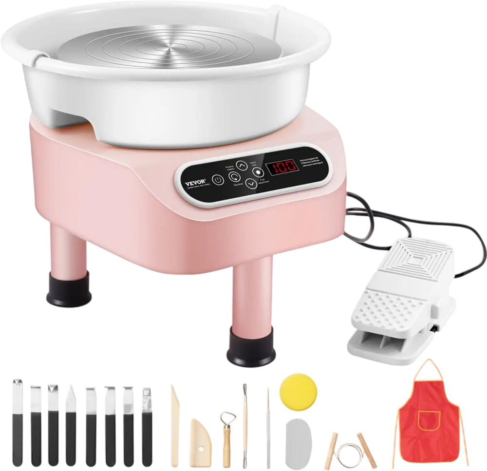 VEVOR Pottery Wheel, 11 inch Pottery Forming Machine, Direct Drive Ceramic Wheel with 3 Support Legs for DIY Art Craft, 450W Electric Wheel for Pottery with Foot Pedal and LCD Touch Screen, Pink