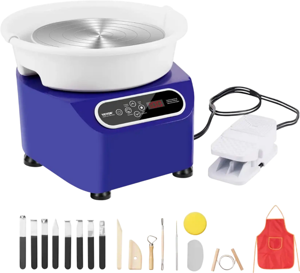 VEVOR Pottery Wheel, 10 inch Pottery Forming Machine, 350W Electric Wheel for Pottery with Foot Pedal and LCD Touch Screen, Direct Drive Ceramic Wheel with Shaping Tools for DIY Art Craft, Blue
