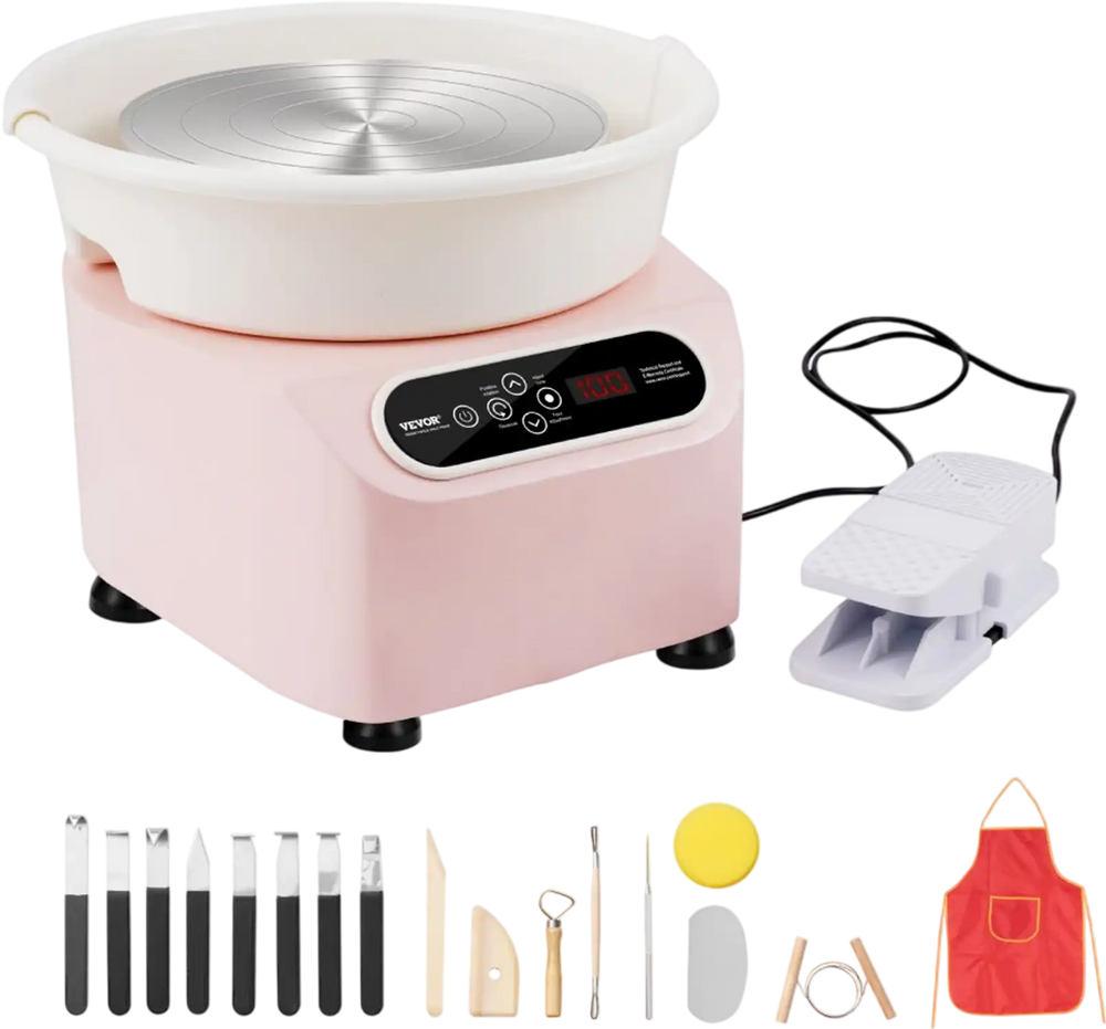 VEVOR Pottery Wheel, 10 inch Pottery Forming Machine, 350W Electric Wheel for Pottery with Foot Pedal and LCD Touch Screen, Direct Drive Ceramic Wheel with Shaping Tools for DIY Art Craft, Pink