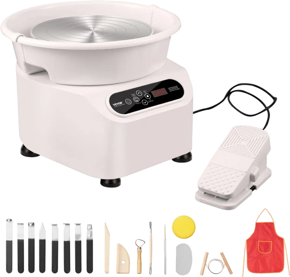 VEVOR Pottery Wheel, Direct Drive Ceramic Wheel with Shaping Tools for DIY Art Craft, 10 inch Pottery Forming Machine, 350W Electric Wheel for Pottery with Foot Pedal and LCD Touch Screen,  White