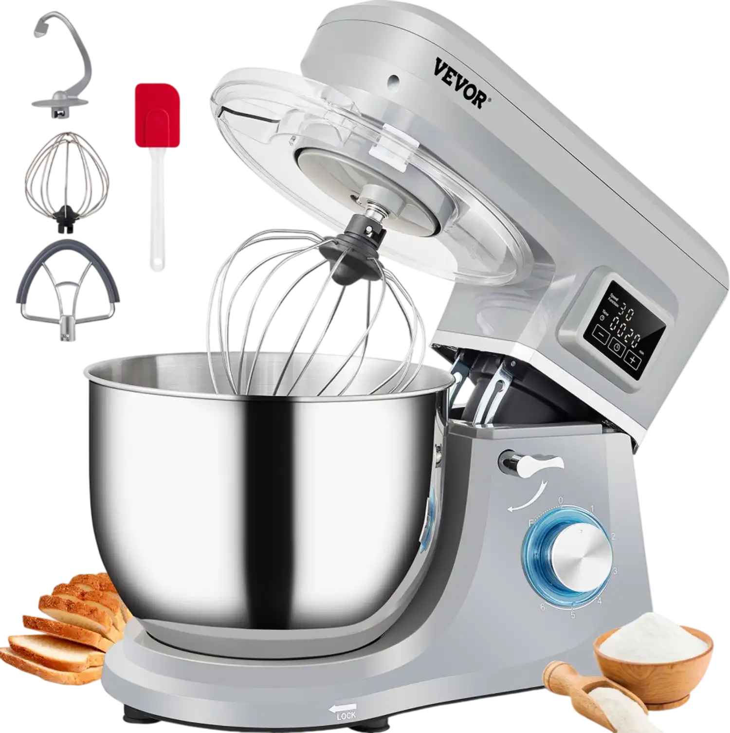Vevor Stand Mixer 7.4 Qt Tilt-Head Electric Dough Mixer Gray New