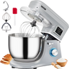 VEVOR Stand Mixer, 660W Electric Dough Mixer with 6 Speeds LCD Screen Timing, Tilt-Head Food Mixer with 7.4 Qt Stainless Steel Bowl, Dough Hook, Flat Beater, Whisk, Scraper, Splash-Proof Cover - Gray