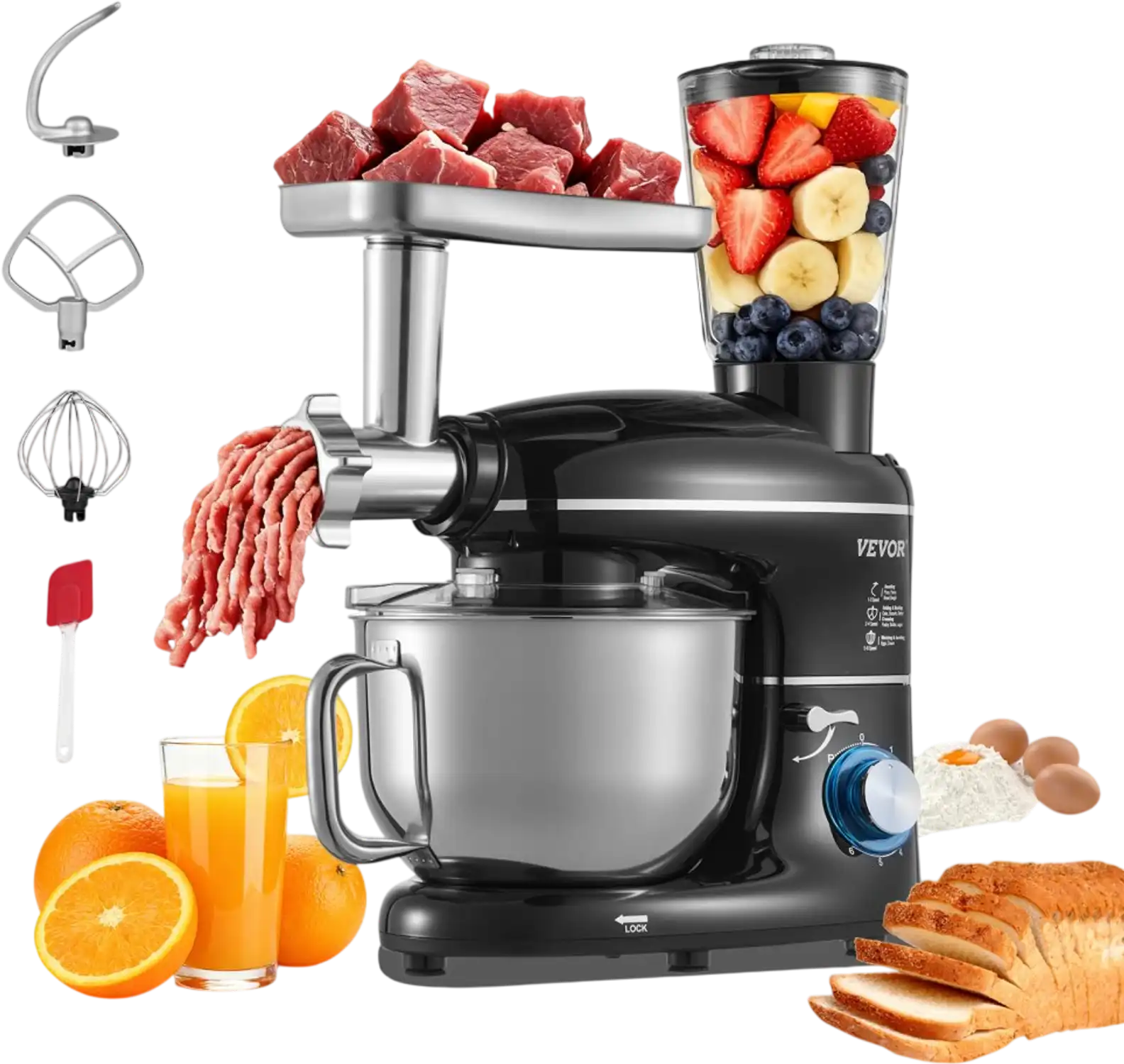 Vevor Stand Mixer 3-in-1 6 Qt Tilt-Head Food Mixer Black New