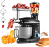 VEVOR 3-in-1 Multifunctional Stand Mixer, 6QT Stainless Steel Bowl, 660W 6+P Speeds Tilt-head Food Mixer with Dough Hook, Wire Whip, Flat Beater, Meat Grinder, Juice Blender, for Baking Mixing, Black
