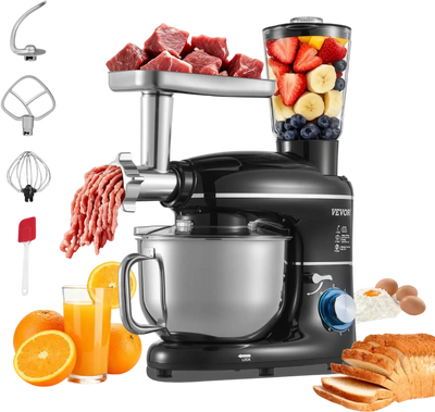 Vevor Stand Mixer 3-in-1 6 Qt Tilt-Head Food Mixer Black New
