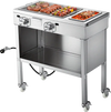 VEVOR Outdoor Propane Griddle, 2 Burners (11,600 BTU Each), Commercial Stainless Steel Gas Griddle Cart with 4 Lockable Wheels, 1/3 Food Pan, Easy-Grip Side Handle, Ideal for Hot Dogs, Burgers & Meats