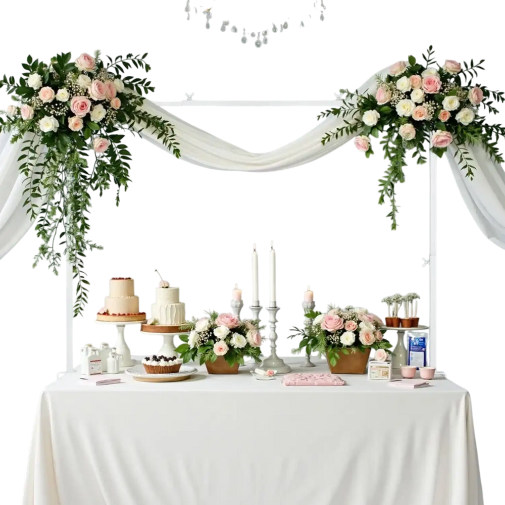 VEVOR Over The Table Rod Stand with Clamps, 13"-42'' Tall & 28"-98" Length Adjustable, Metal Table Arch Stand, Tabletop Balloon Arch Frame for Wedding Birthday Party Christmas Decorations, White