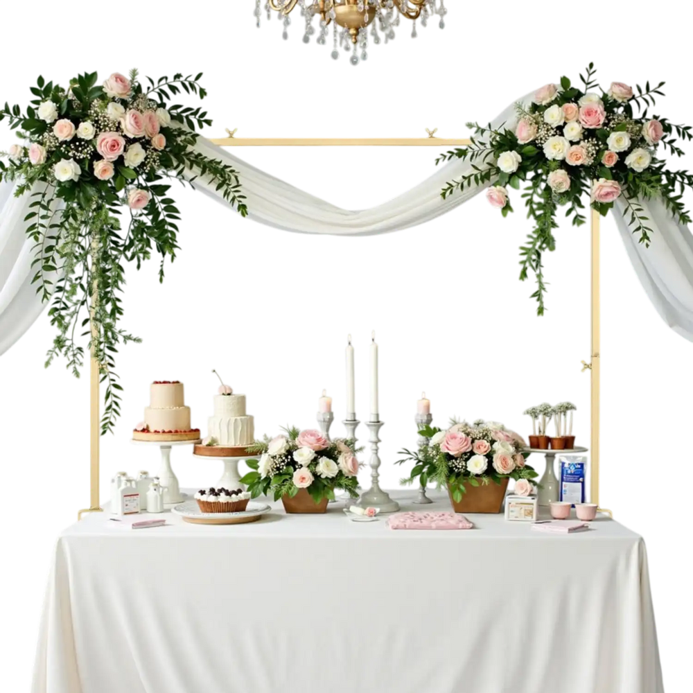 VEVOR Over The Table Rod Stand with Clamps, 13"-42" Tall & 28"-98" Length Adjustable, Metal Table Arch Stand, Tabletop Balloon Arch Frame for Wedding Birthday Party Christmas Decorations, Gold