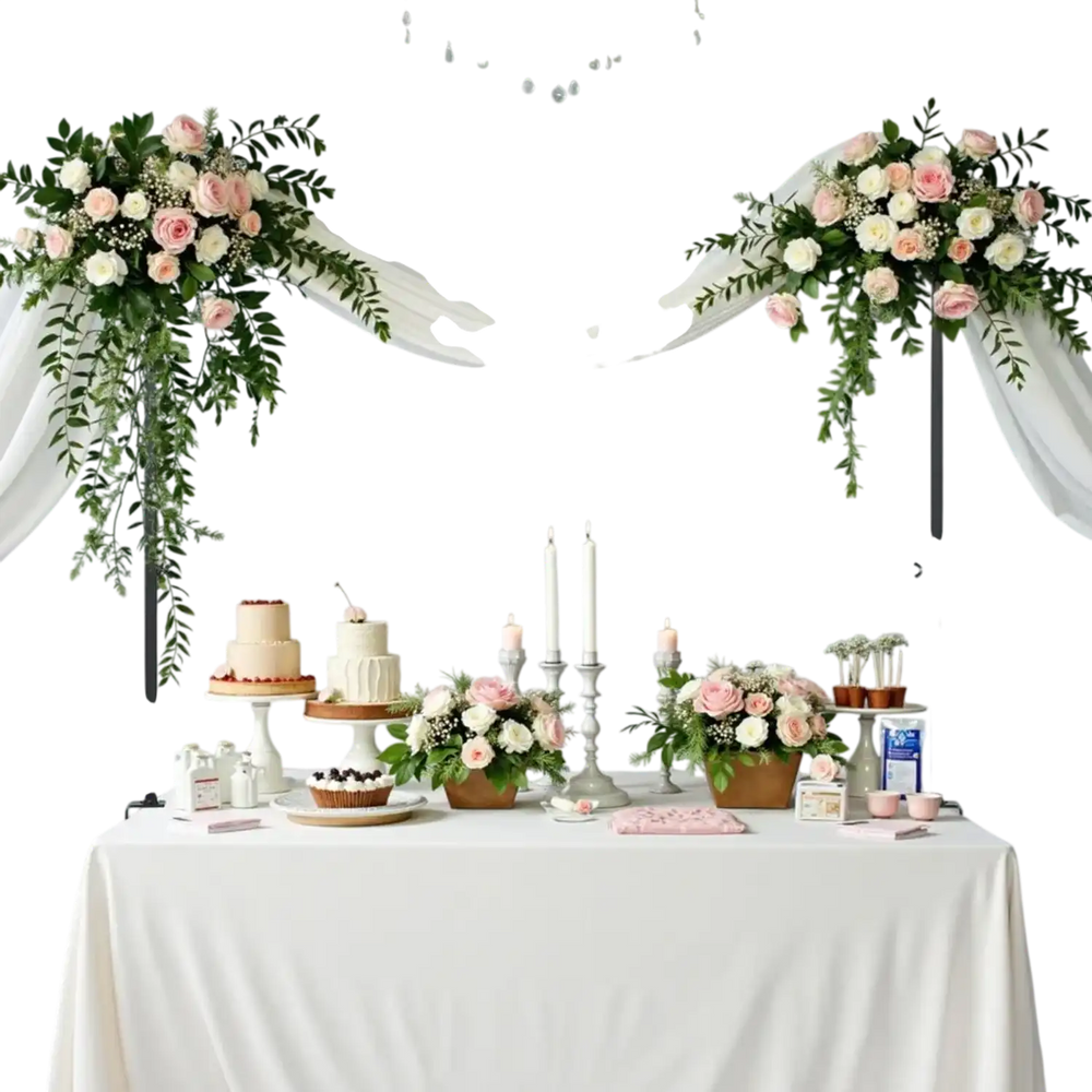 VEVOR Over The Table Rod Stand with Clamps, 13"-42" Tall & 28"-98" Length Adjustable, 2 Packs Table Arch Stand, Tabletop Balloon Arch Frame for Wedding Birthday Party Christmas Decorations, Black
