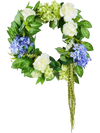 VEVOR Artificial Decorative Wreath, 23 in, Blue White Green, Decorated with Hydrangeas, Roses, Berries, Vines, Year Round Wreath for All Seasons Indoor and Outdoor Home Wall Window Festival Decor