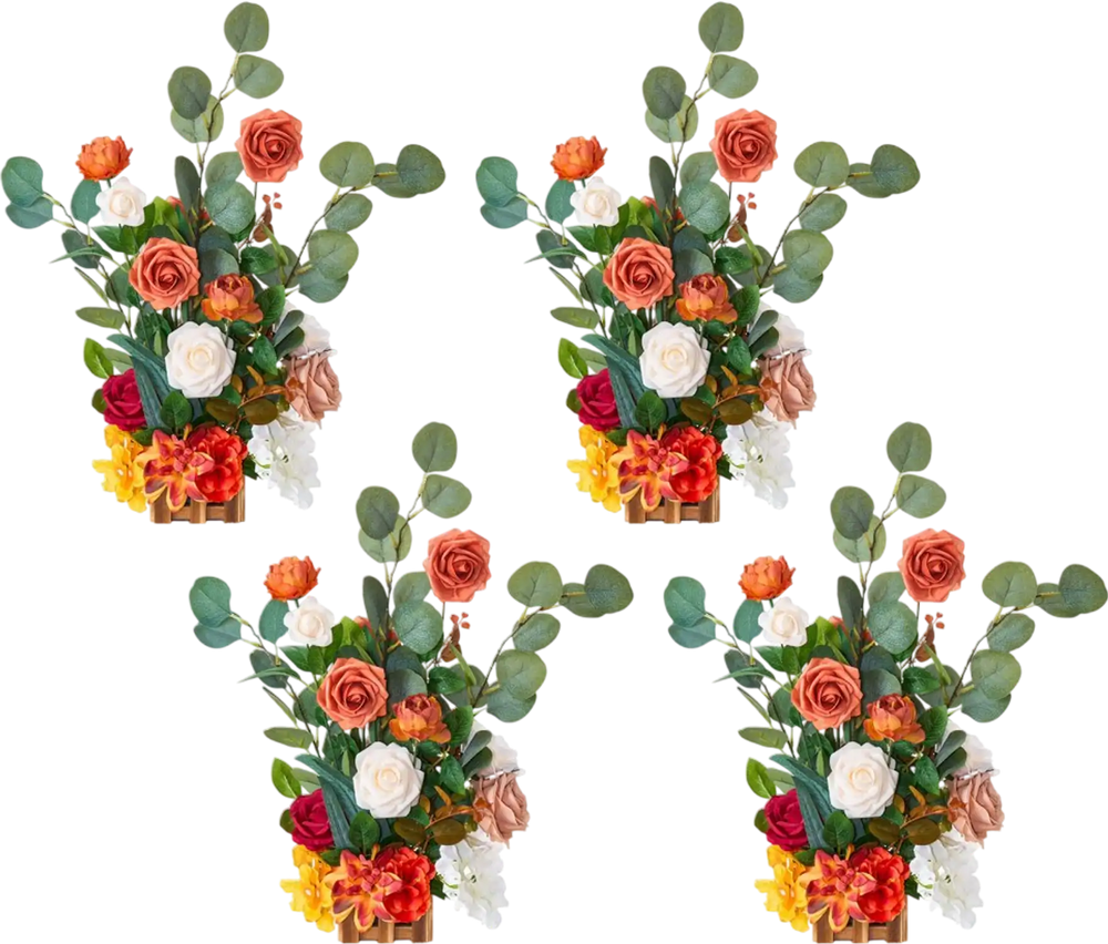 VEVOR Standing Artificial Flowers Arrangements 4 PCS, 17.5-Inch Tall Faux Flower Decorations for Wedding Aisle Runner Chair, Orange Floral Centerpieces for Ceremony Reception Party Outdoor Decor