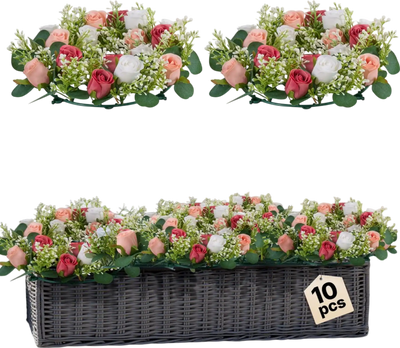 VEVOR Artificial Rose Wreath, 14-Inch Diameter Faux Flower Wreath with Pink and White Roses, Flower Arrangement Centerpiece for Valentine's, Mother's Day, Party, Wedding and Home Table Décor, 10 PCS
