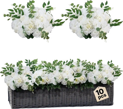 VEVOR Flower Balls Arrangement Bouquet 10 PCS, 17.7-Inch Diameter Artificial Flower Balls Wedding White Roses Centerpieces, Faux Flowers Arrangements for Wedding Centerpiece Home Table Decorations