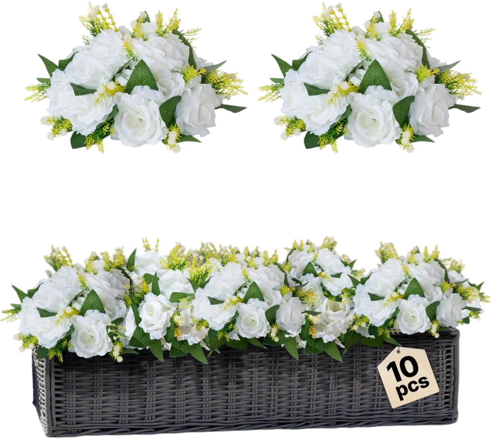 VEVOR Flower Balls Arrangement Bouquet 10 PCS, 9.5-Inch Diameter Artificial Flower Balls Wedding Rose Centerpieces, Faux Flowers Arrangements for Wedding Centerpiece Home Table Decorations, White