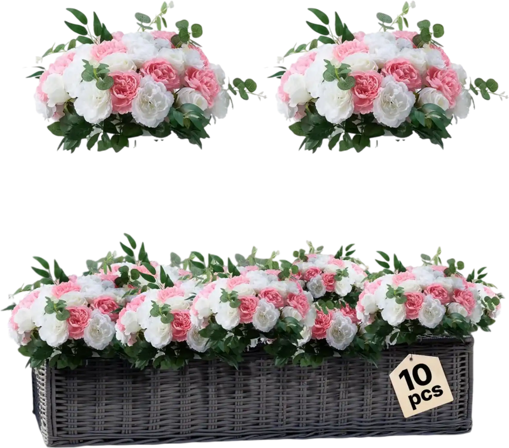 VEVOR Flower Ball Arrangement Bouquet 10 PCS, 17.7-Inch Diameter Artificial Flower Balls Wedding Table Centerpieces, Rose Arrangements for Wedding Centerpiece Home Decorations, Pink and White Roses