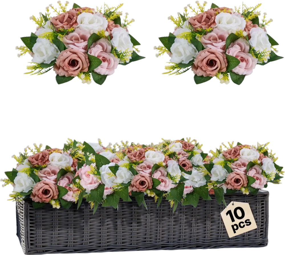 VEVOR Flower Ball Arrangement Bouquet 10PCS, 9.5-Inch Diameter Artificial Flower Balls Wedding Table Centerpieces, Faux Rose Arrangements for Wedding Centerpiece Home Decoration, Pink and White Roses
