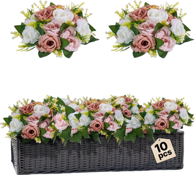 VEVOR Flower Ball Arrangement Bouquet 10PCS, 9.5-Inch Diameter Artificial Flower Balls Wedding Table Centerpieces, Faux Rose Arrangements for Wedding Centerpiece Home Decoration, Pink and White Roses