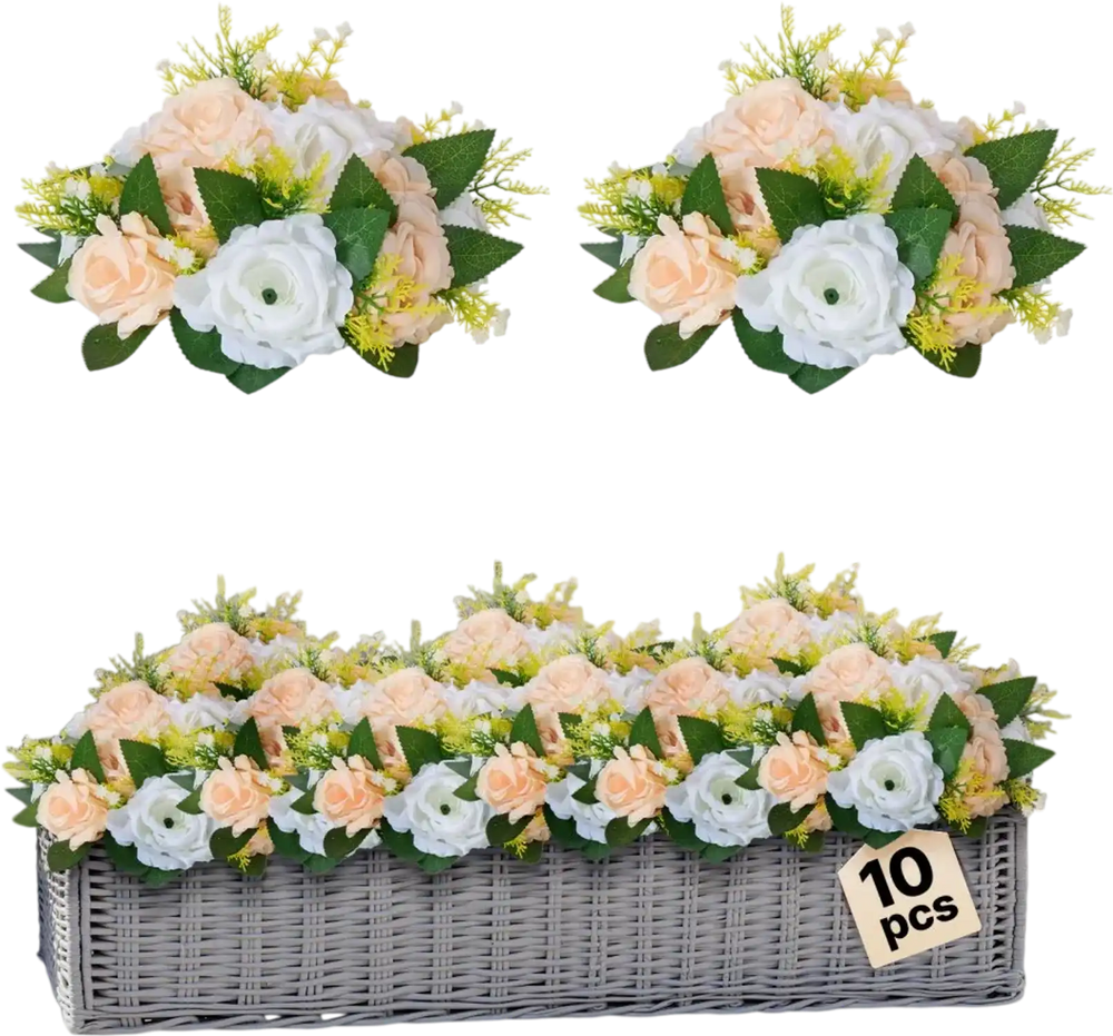 VEVOR Flower Ball Arrangement Bouquet 10 PCS, 9.5-Inch Diameter Artificial Flower Balls Wedding Table Centerpieces, Rose Arrangements for Wedding Centerpiece Home Decoration, Champagne & White Roses
