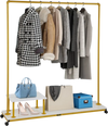 VEVOR Clothing Garment Rack, 59.1\"x14.2\"x63.0\", Heavy-Duty Clothes Rack with Bottom Shelf & Side Shelf, 4 Swivel Casters, Sturdy Steel Frame, Rolling Clothes Organizer for Retail Store Boutique, Go