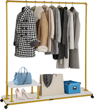 Vevor Garment Rack Rolling Clothes Organizer with Side Shelf & Bottom Shelf 59.1