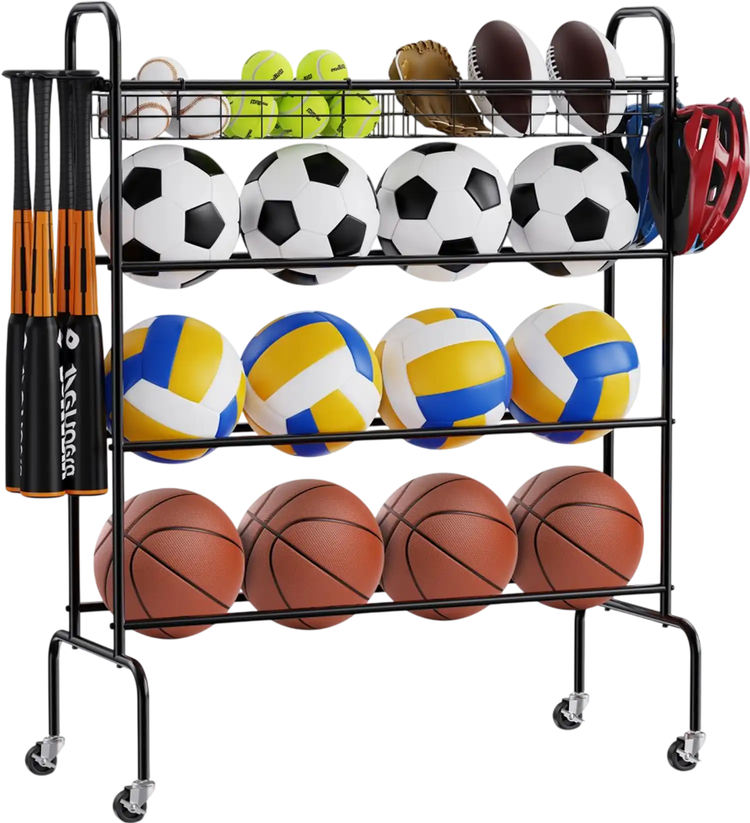 Vevor Basketball Rack 4-Layer Rolling Sports Equipment Storage Organizer New