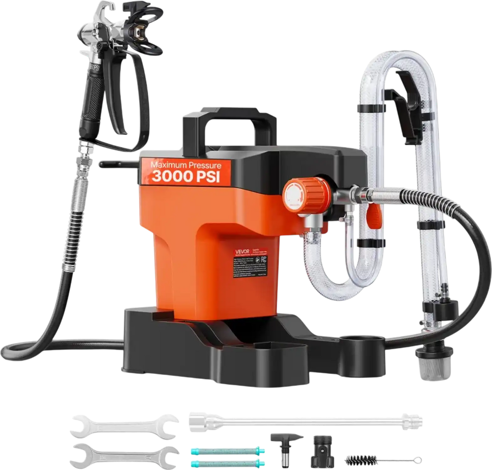 VEVOR Airless Paint Sprayer 650 W 3000 PSI High Pressure Airless Sprayer, For Interior & Exterior House Painting and DIY, Fine and Even, Lightweight Spray Machine with Tip Sets, Hose, Extension Rod