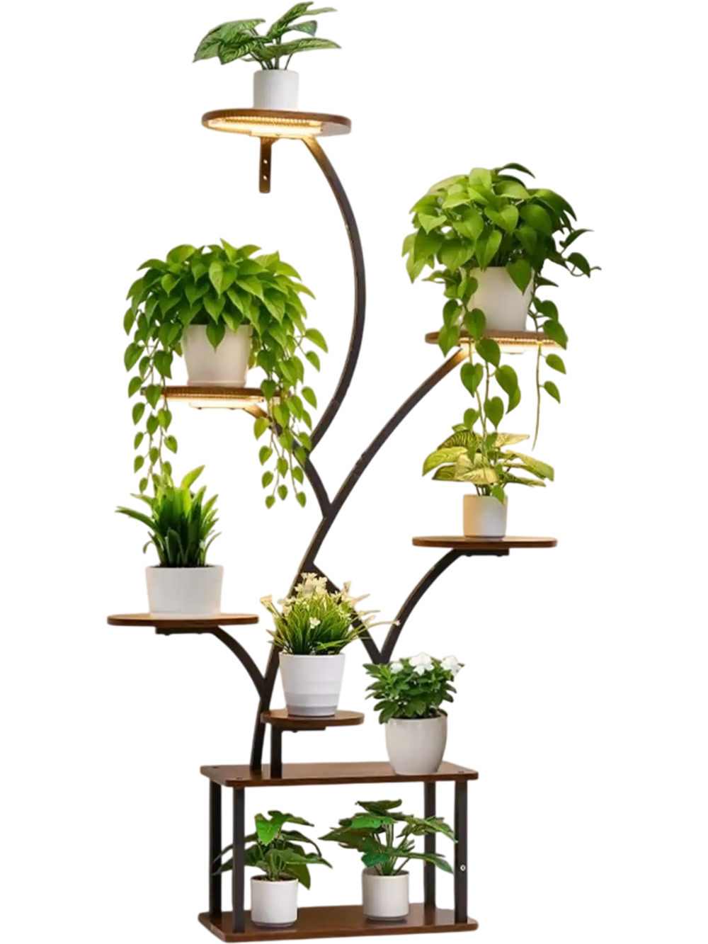 VEVOR Plant Stand Indoor with Grow Lights, 62 in Tall 8-Tier Lighted Plant Shelf, Metal Corner Plants Holder, 3 Timer & 10 Brightness, Tree-Shaped Flower Display Rack for Living Room Balcony Decor
