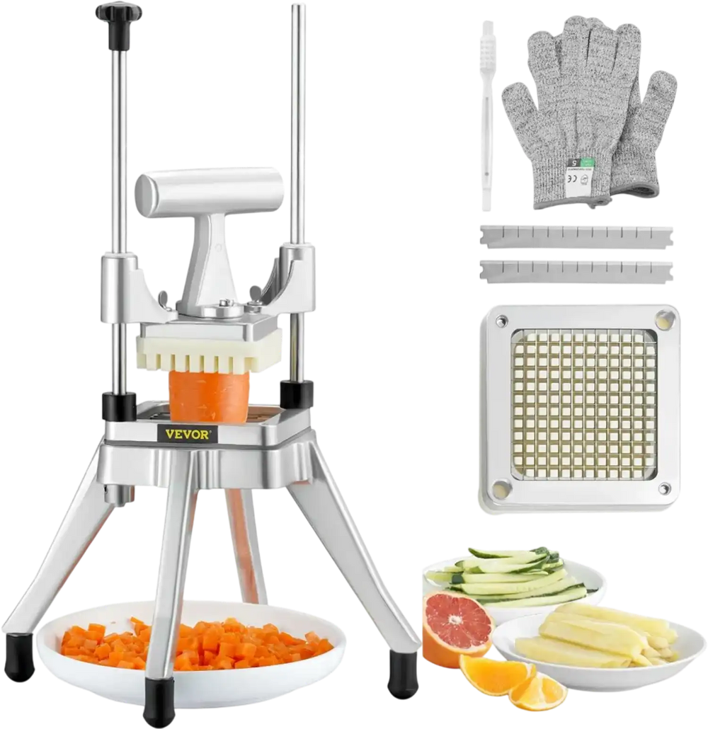 VEVOR Commercial Vegetable Fruit Chopper 1/4" Blade Heavy Duty Professional Food Dicer Kattex French Fry Cutter Onion Slicer Stainless Steel for Tomato Peppers Potato Mushroom