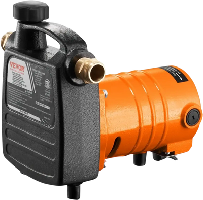 VEVOR Cast Iron Water Transfer Pump, 115V AC 1600 GPH 1/2HP, Portable Electric Utility Pump with Carbon Brush, Filter, Brass Connectors, for Garden, Rain Barrel, Pool, Pond, Hot Tub, Aquarium Draining