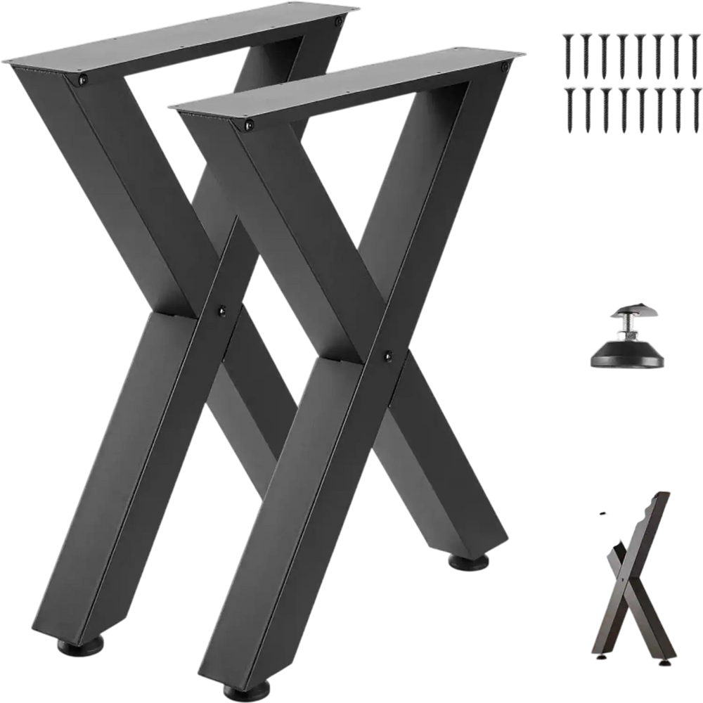 VEVOR Table Legs, 29.5" H x 23.6" W Steel Furniture Legs, Modular Design, Easy Assembly, 2204 lbs Max Load Heavy Duty, for Home Office Desk, Coffee Dinner Bar Tables, Workbench,2 PCS, X Frame, Black