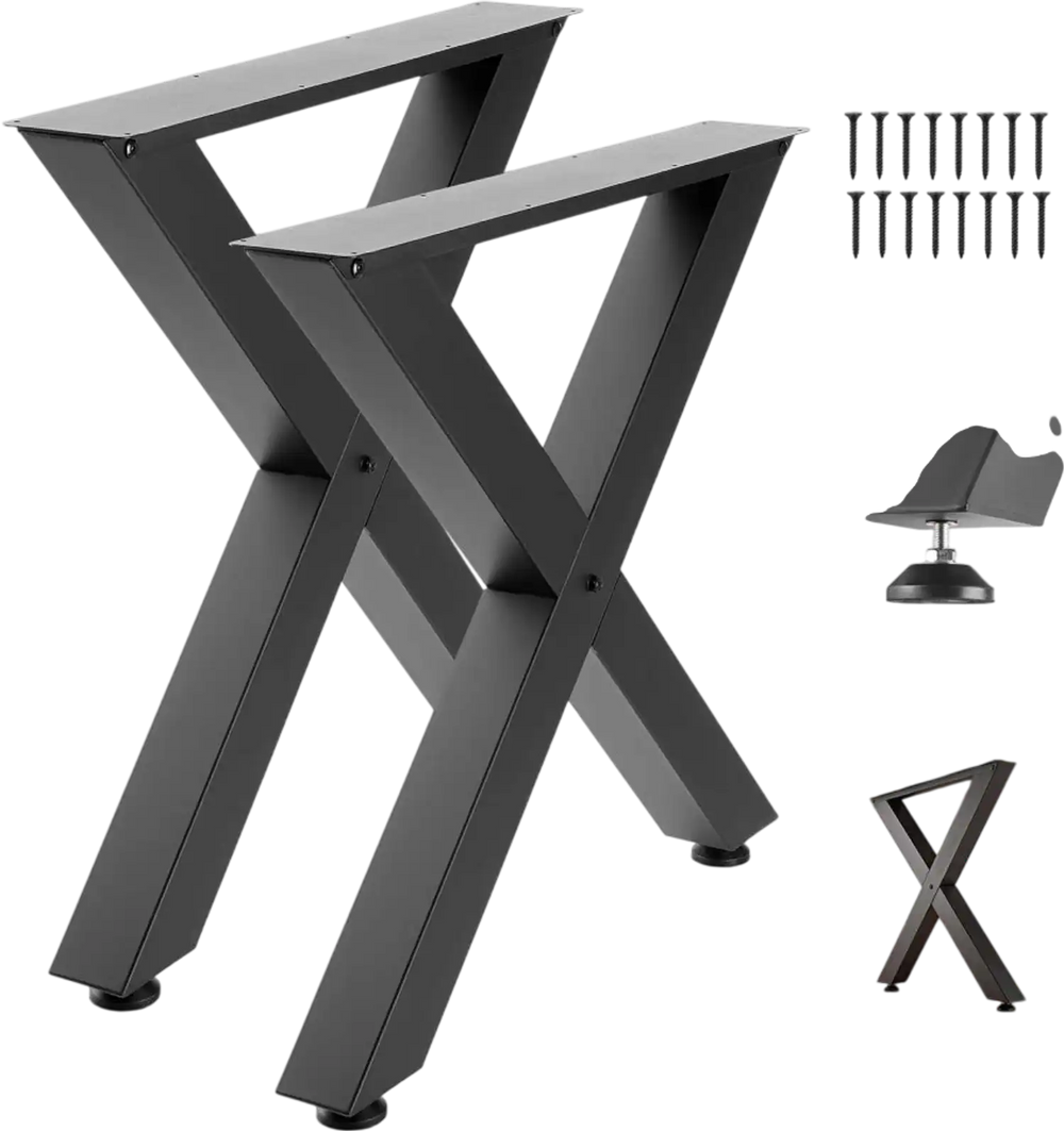 VEVOR Table Legs, 29.5" H x 29.9" W Steel Furniture Legs, Modular Design, Easy Assembly, 2204 lbs Max Load Heavy Duty, for Home Office Desk, Coffee Dinner Bar Tables, Workbench,2 PCS, X Frame, Black