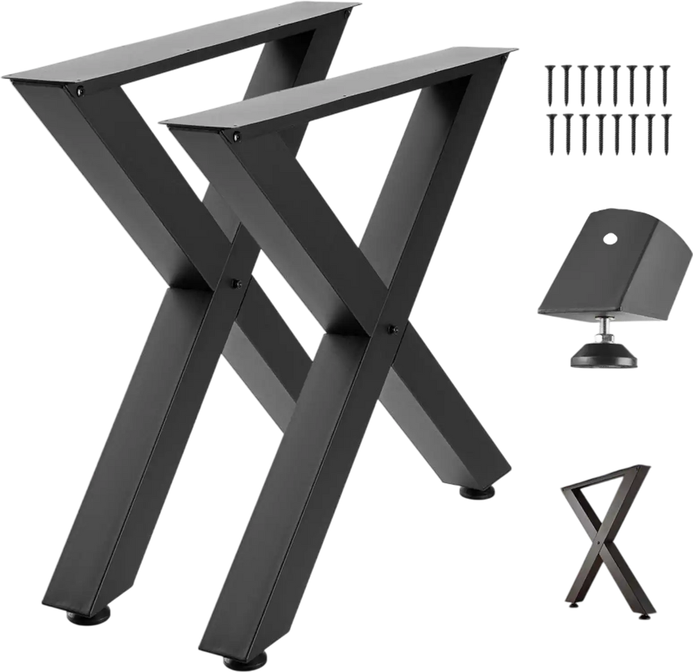 VEVOR Table Legs, 29.5" H x 31.1" W Steel Furniture Legs, Modular Design, Easy Assembly, 2204 lbs Max Load Heavy Duty, for Home Office Desk, Coffee Dinner Bar Tables, Workbench,2 PCS, X Frame, Black