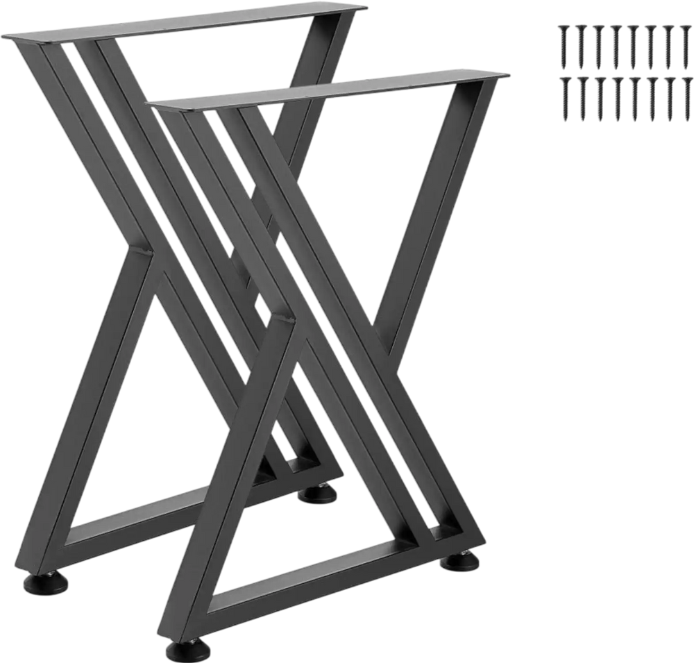 VEVOR Table Legs, 29.1" H x 24" W Steel Furniture Legs, 2204 lbs Max Load Heavy Duty, Easy Installation, Sturdy & Stable for Home Office Desk DIY, Coffee Dinner Bar Tables, Workbench,Set of 2, Black