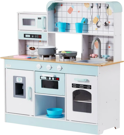Vevor Play Kitchen Wooden Toy Kitchen Set with Lights and Sounds White New