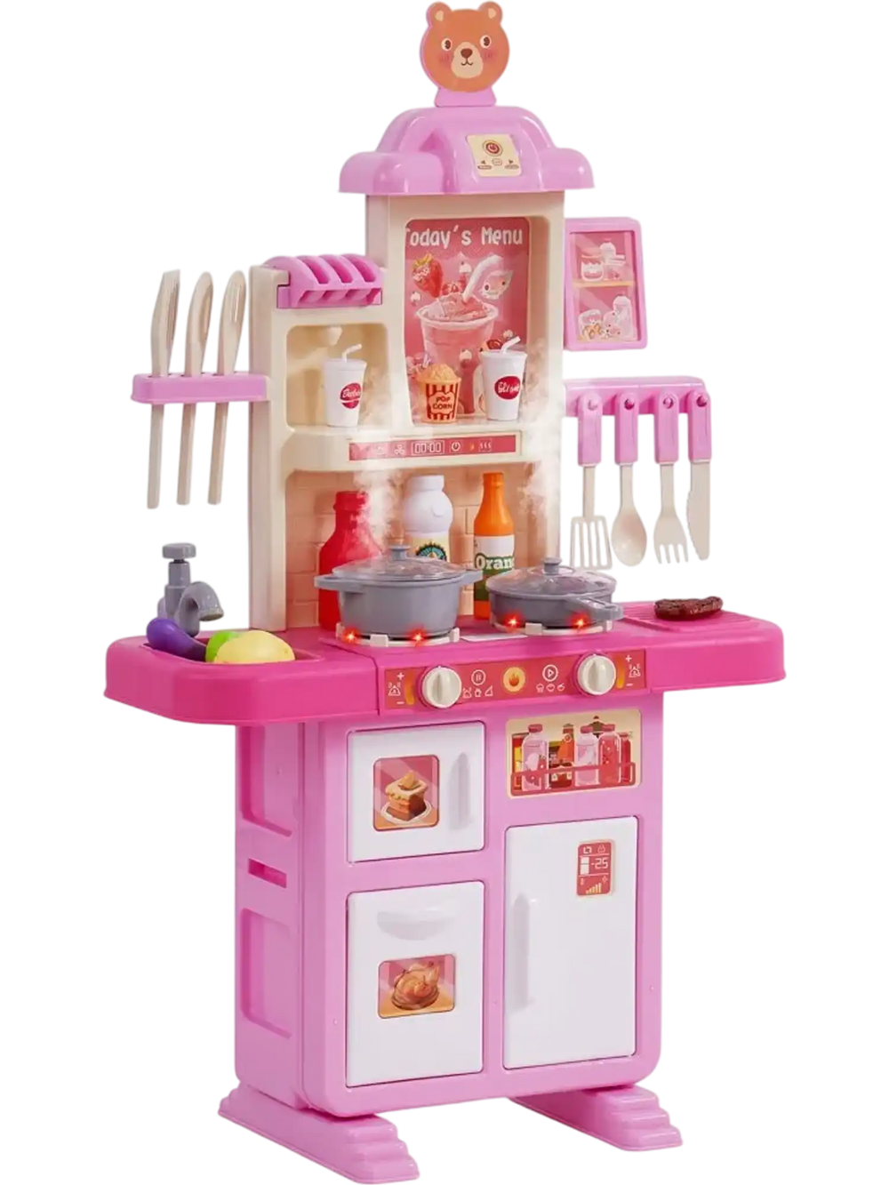 VEVOR Kids Kitchen Playset, Toddler Kitchen with Cooking Stove with Steam, Sounds and Lights, Play Kitchen Set with 48 PCS Cooking Accessory Set for Toddlers, Preschoolers, Children Ages 3-5, Pink