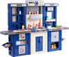 VEVOR Kids Kitchen Playset, 3-in-1 Toddler Kitchen with Simulated Spray, Sounds and Lights, Play Kitchen Set with 74 PCS Cooking Accessory Set for Toddlers, Preschoolers, Children Ages 3-8, Blue
