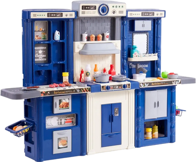 Vevor Kitchen Playset 3-in-1 Blue Kids Pretend Cooking Toy with 74-Piece Accessories New
