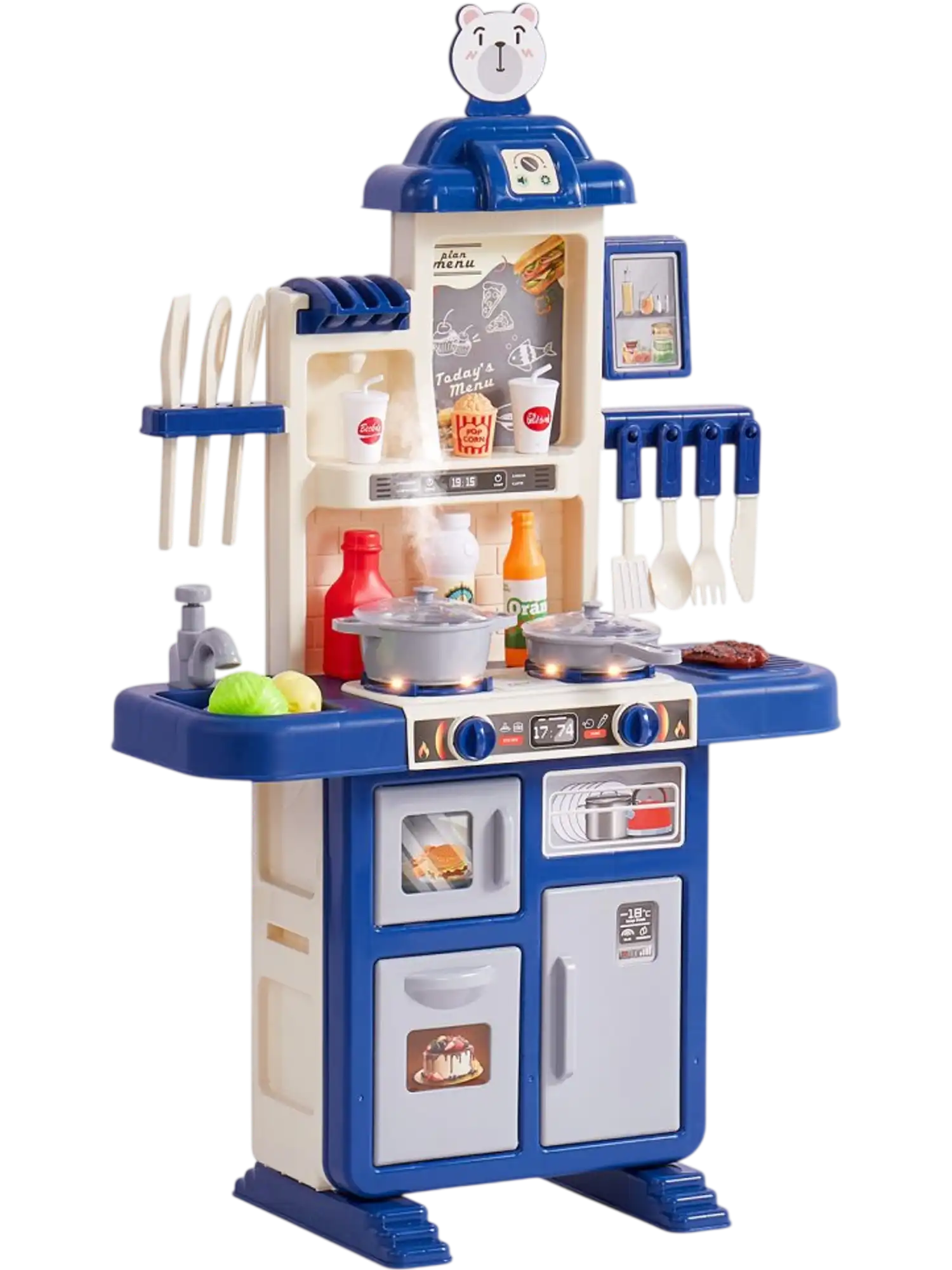 Vevor Kitchen Playset Kids Pretend Cooking Toy with 48-Piece Accessories Blue New