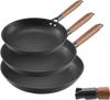 VEVOR Cast Iron Skillet, 3-Piece Frying Pan Set (8, 10, 12 in), Nonstick Skillets with Detachable Wood Handle, Pre-Seasoned Chef's Pan, Kitchen Cookware for Gas, Electrical, and Induction, Black